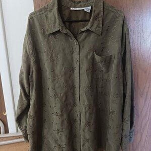 Womans Dress barn 3xl khaki green button down the front blouse